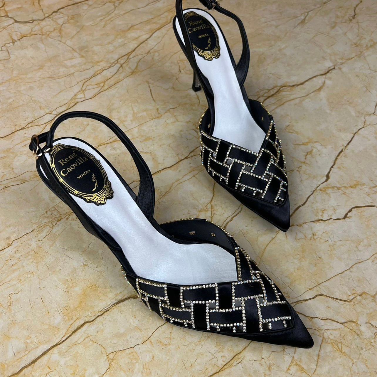 René Caovilla Geometric Crystal Slingback Shoes