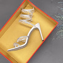 René Caovilla Brown Cleo Shoes with Amber Crystal Drops