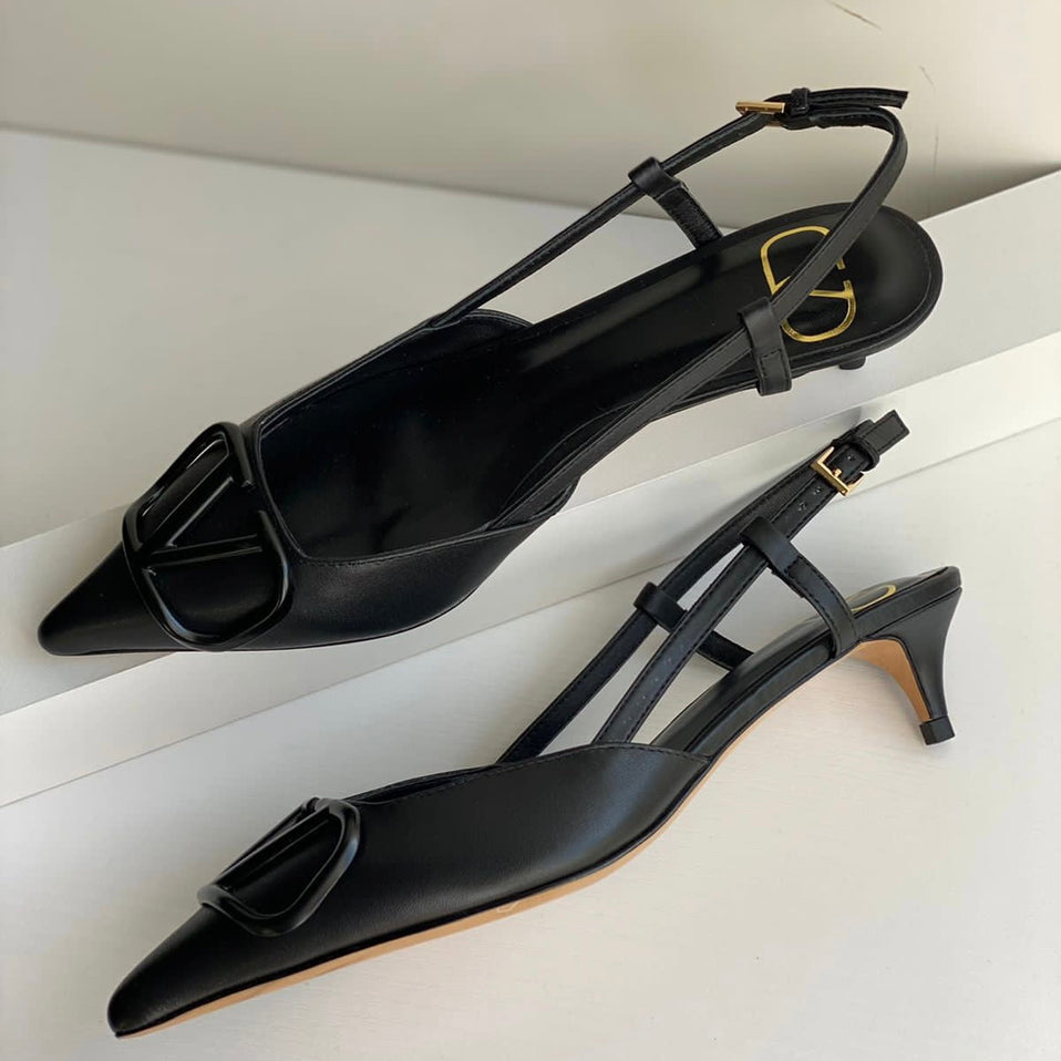 Valentino Garavani VLogo Crystal Slingback Kitten Shoes