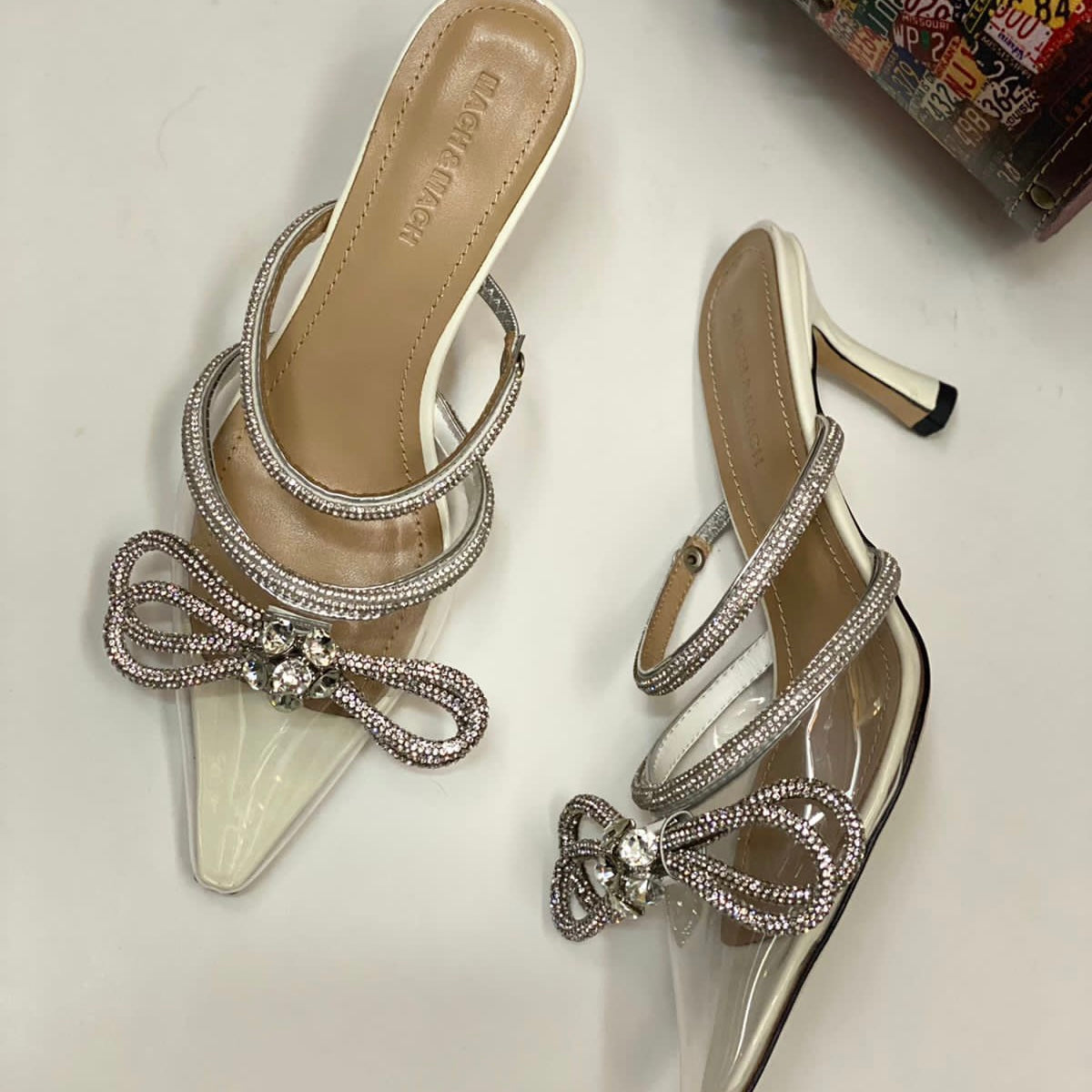Mach & Mach Double Bow Crystal Slingback Shoes