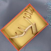 René Caovilla Crystal Embellished Cleo Sandals with Block Shoes