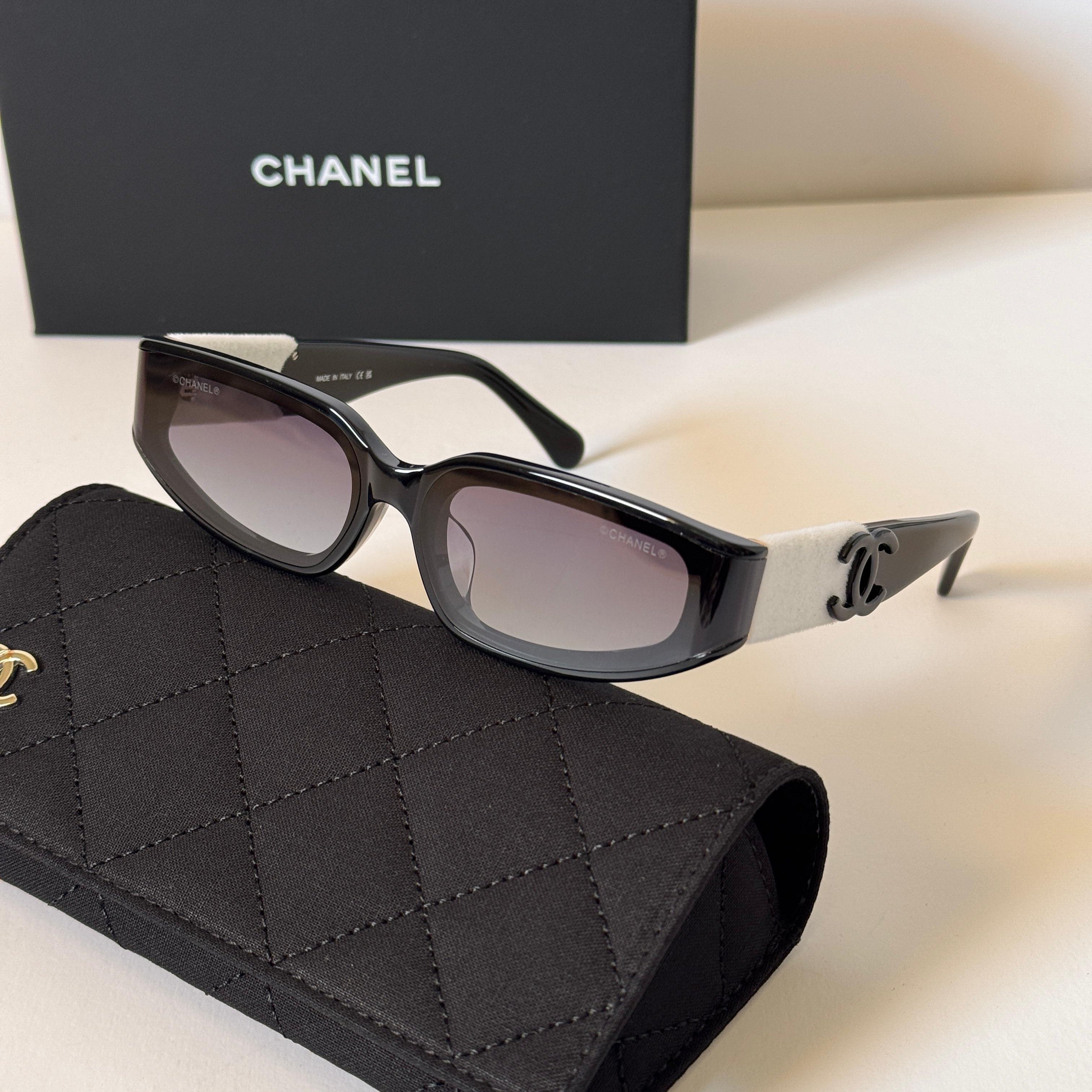 Chanel Slim Rectangle Velvet-Arm Sunglasses