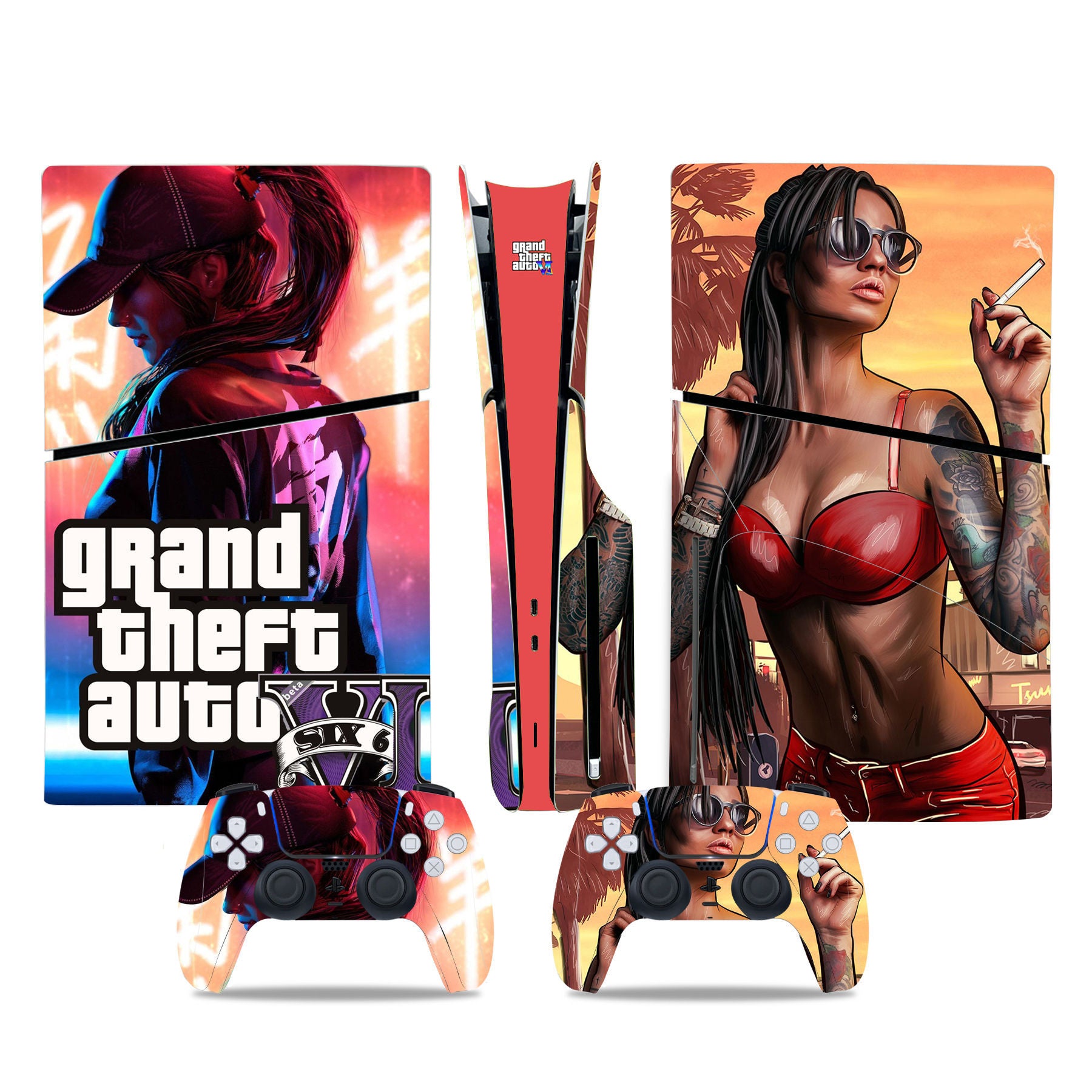 GTA6-Themed PS5 Slim Console & Controller Wrap Set – Full-Body Vinyl Skin
