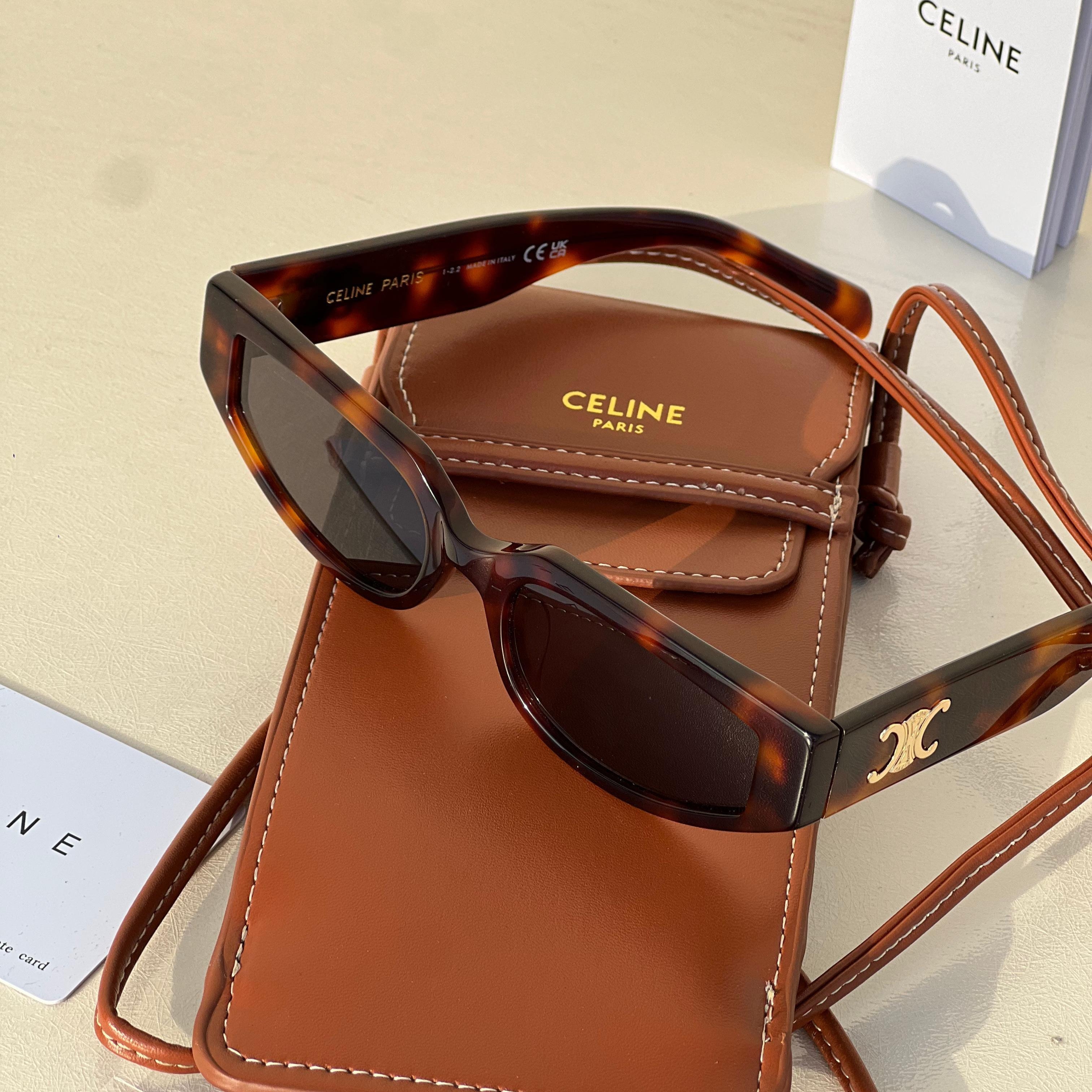 Celine Triomphe Oval Sunglasses in Tortoise