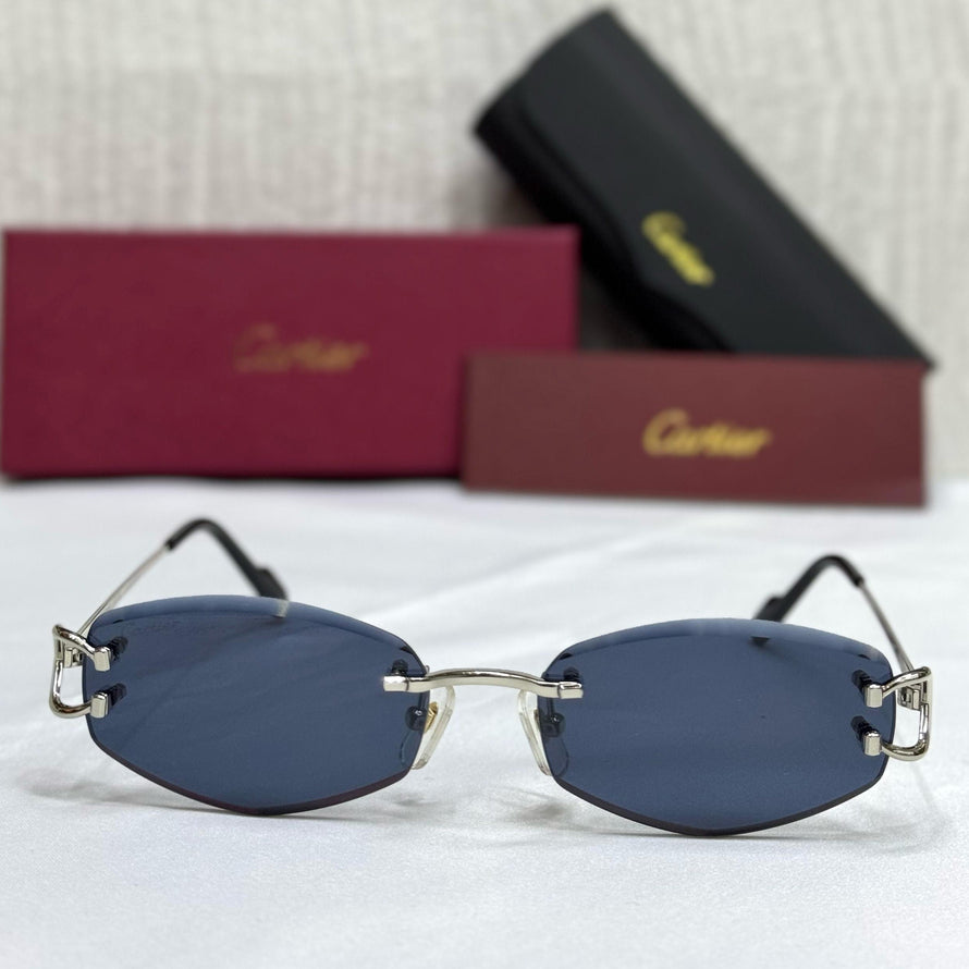 Cartier “C Décor” Blue Rimless Sunglasses
