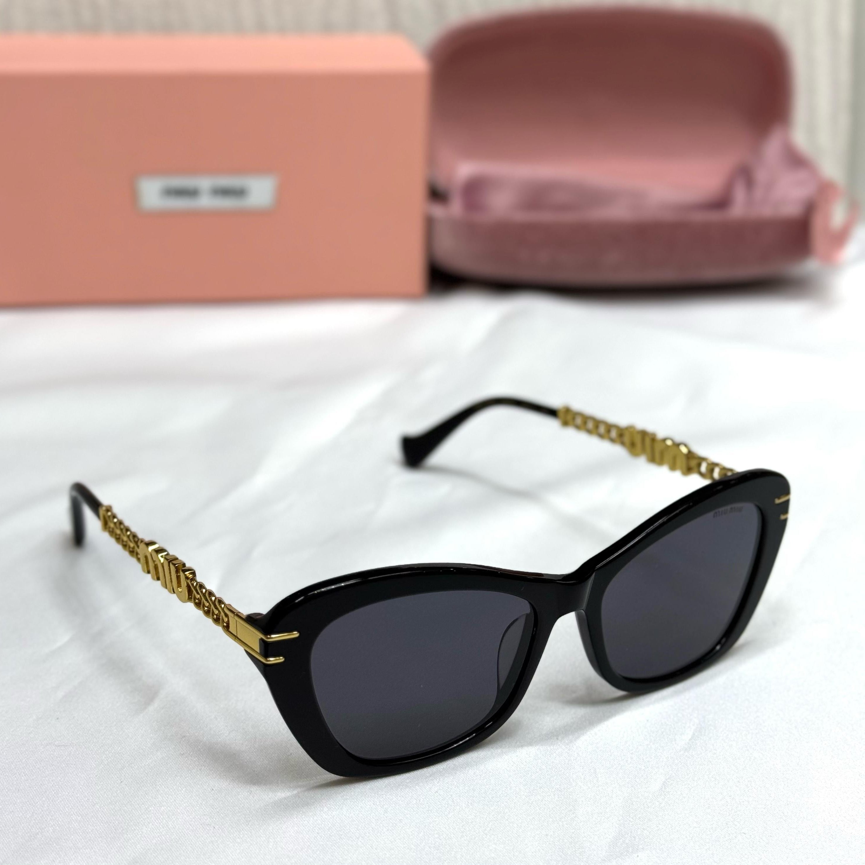 Miu Miu Noir Gold Chain Sunglasses
