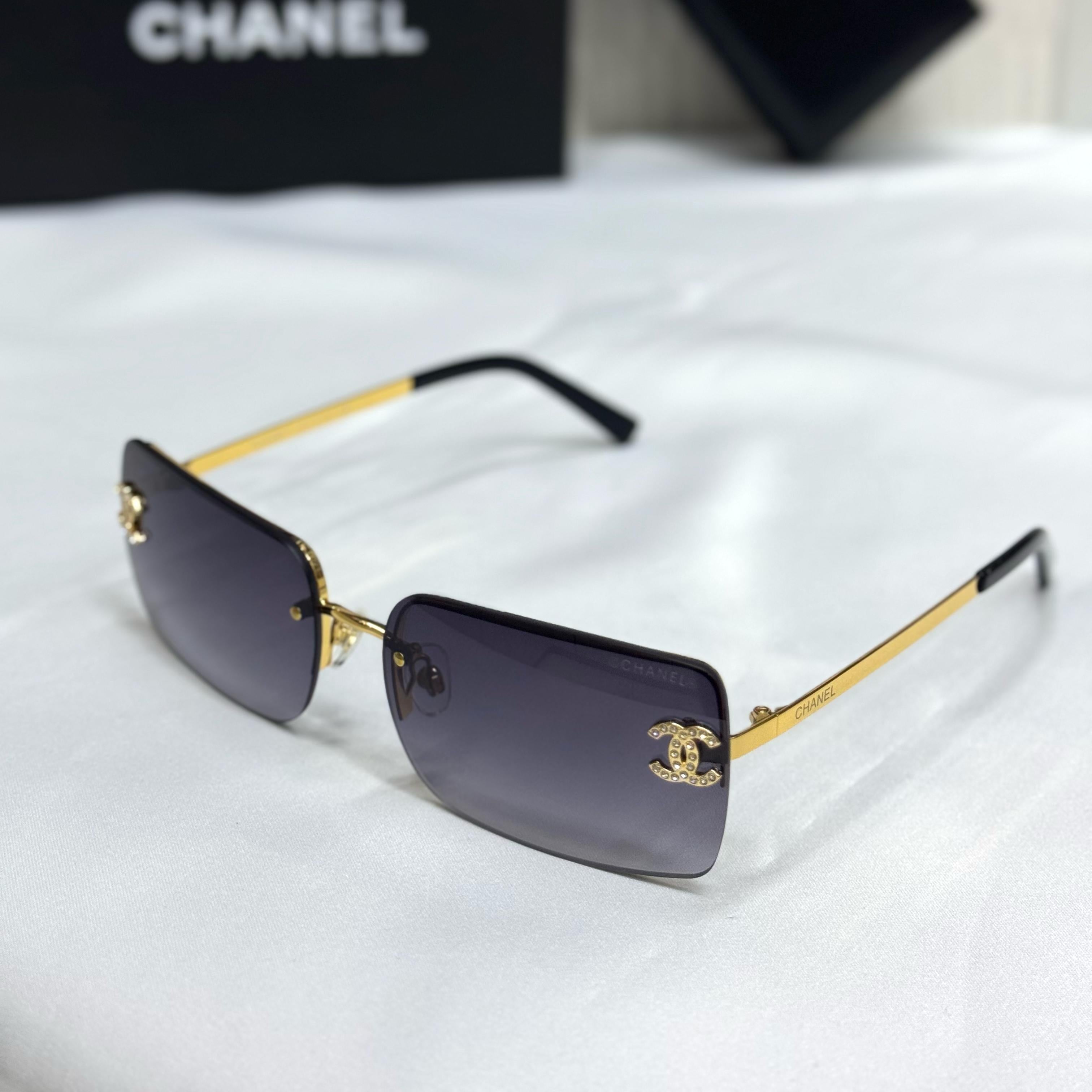 Chanel Rimless Rectangular Gradient Sunglasses with CC Logo