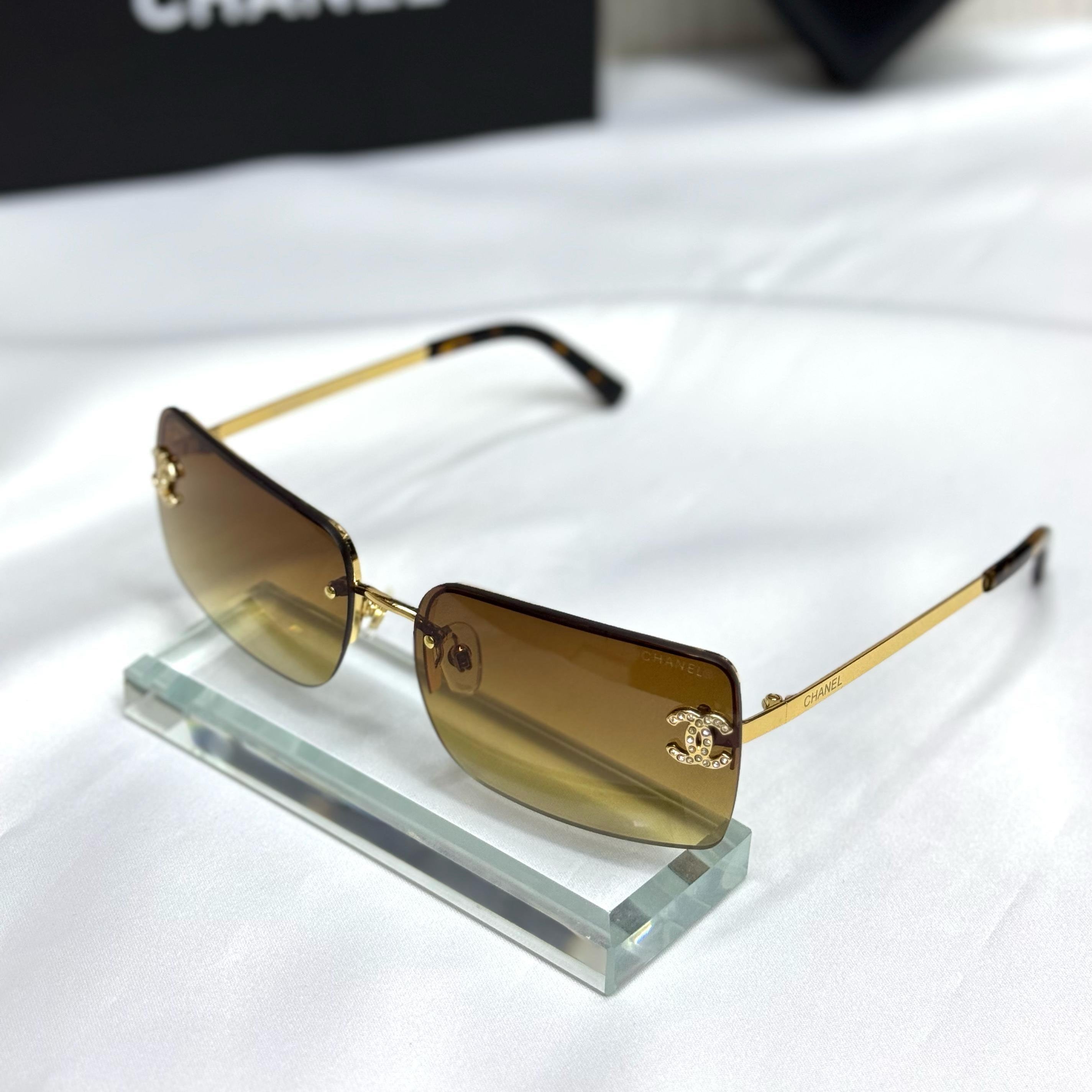 Chanel Rimless Rectangular Gradient Sunglasses with CC Logo