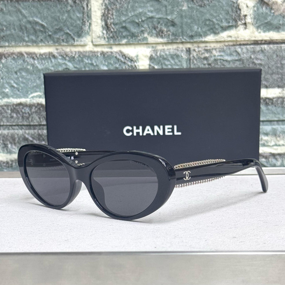 Chanel Pearl-Chain Oval Sunglasses