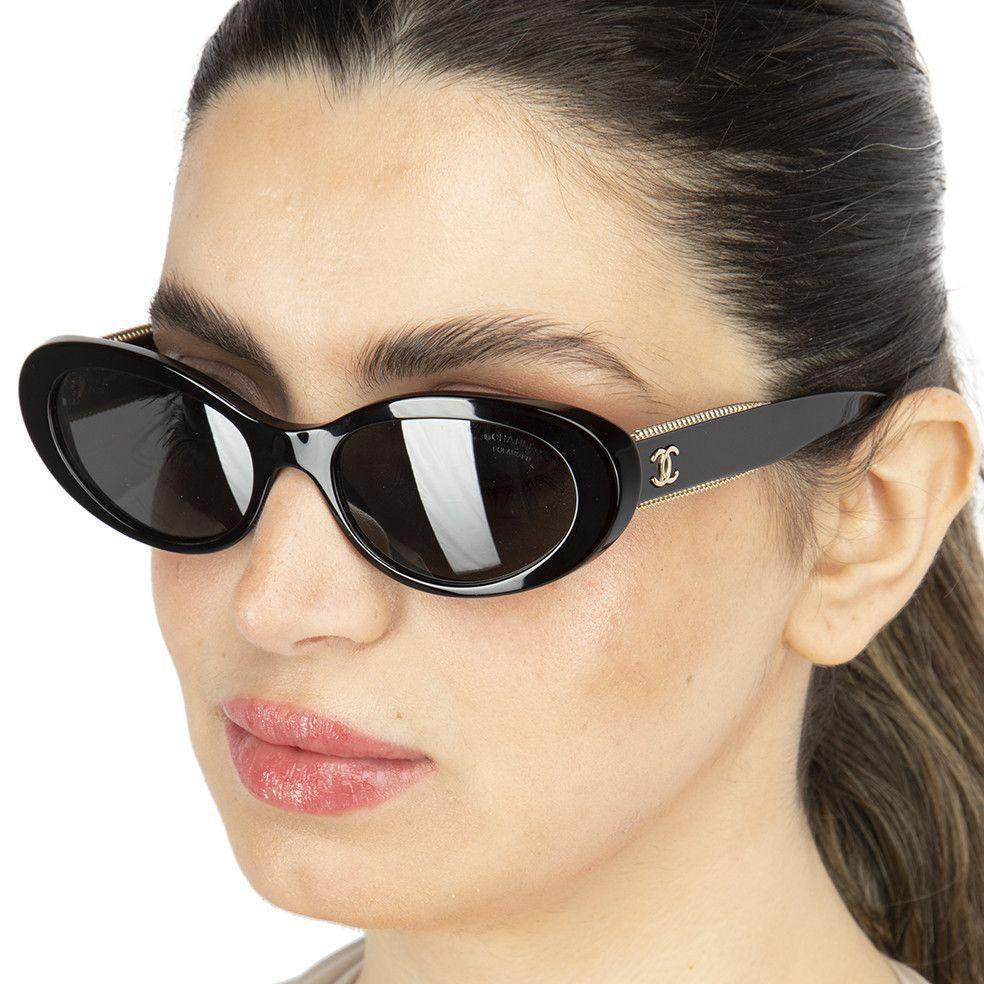 Chanel Pearl-Chain Oval Sunglasses