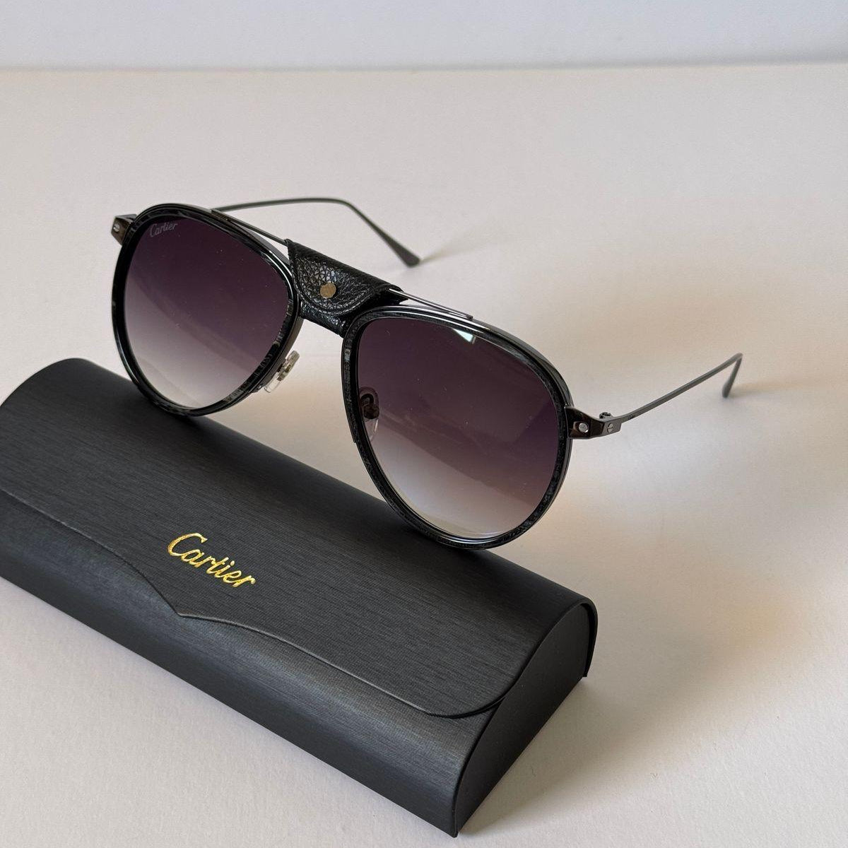 Cartier Buffalo Horn Leather Pilot Sunglasses