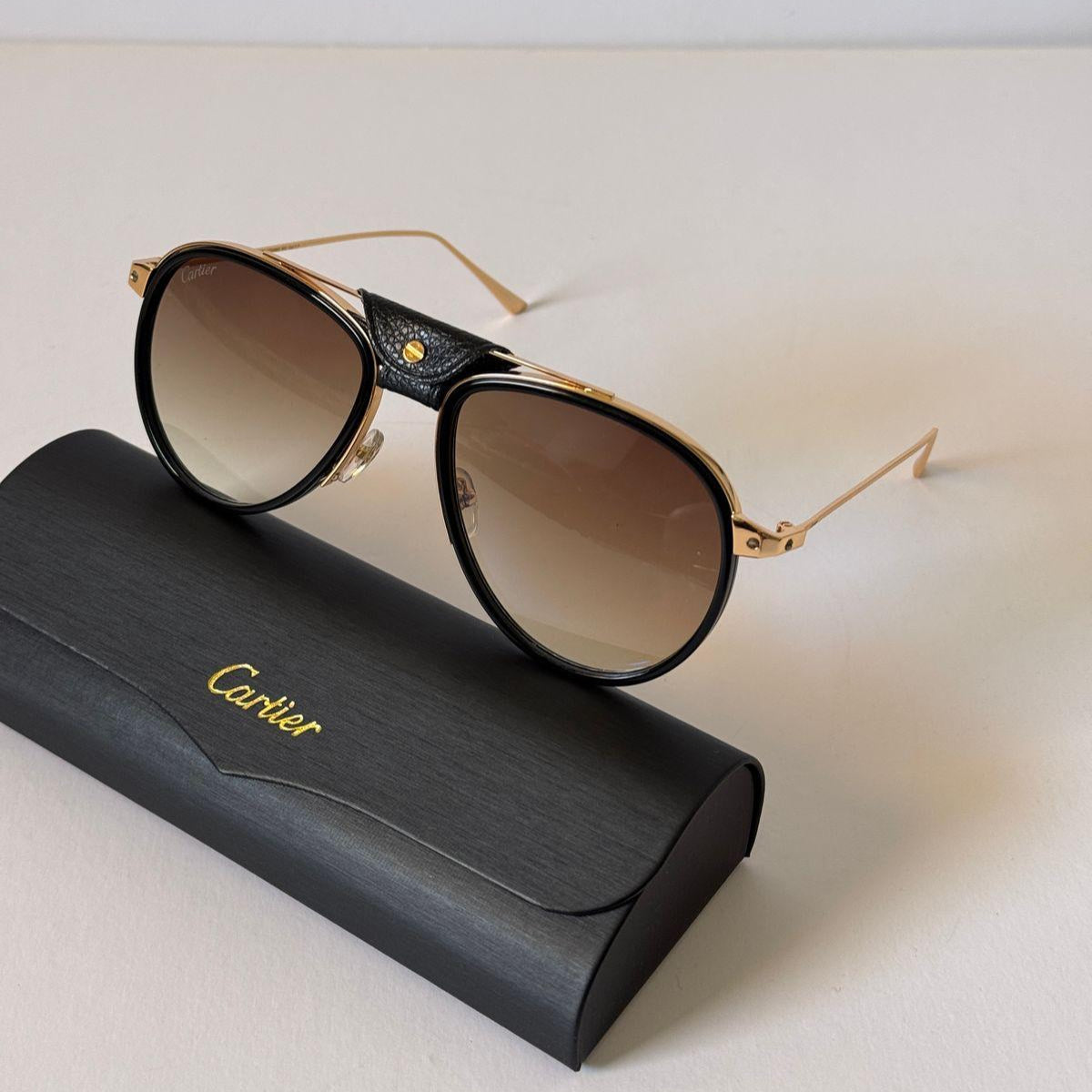 Cartier Buffalo Horn Leather Pilot Sunglasses