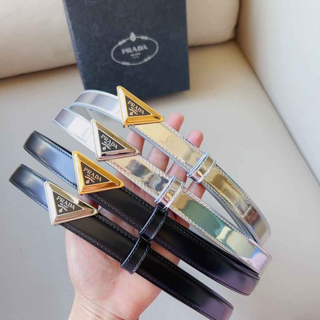 Prada women's leather belts with triangle logo buckle - sleek and stylish