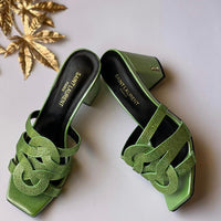YSL Tribute Textured Leather Block Heel Shoes