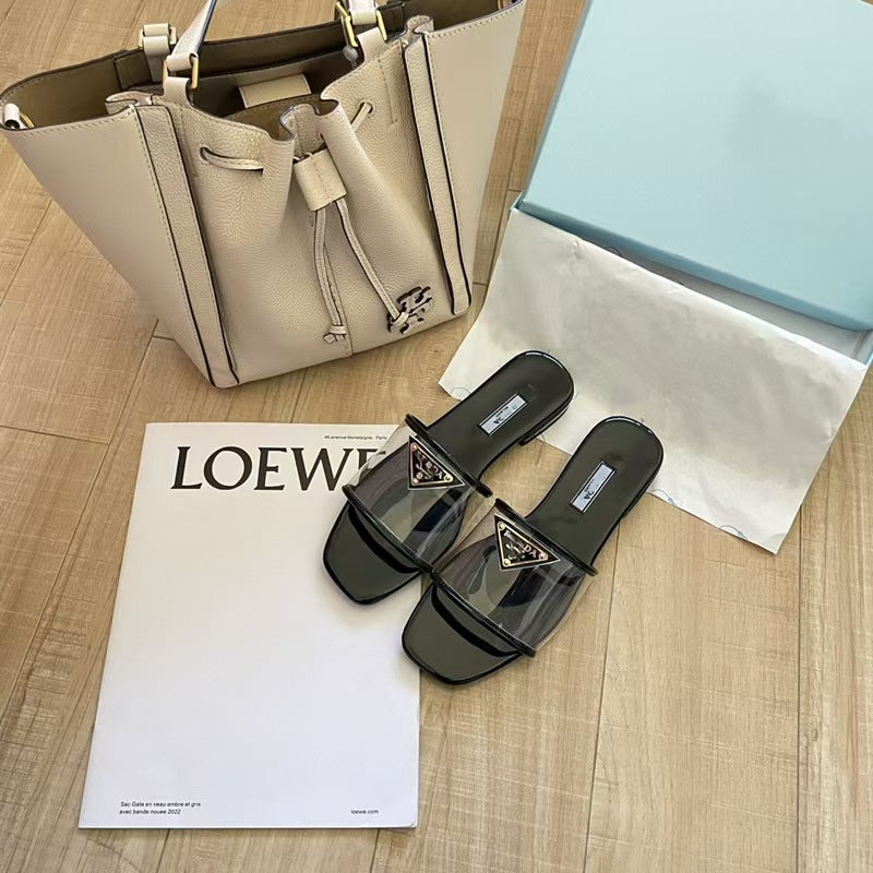 Prada Patent Logo Slide Shoes