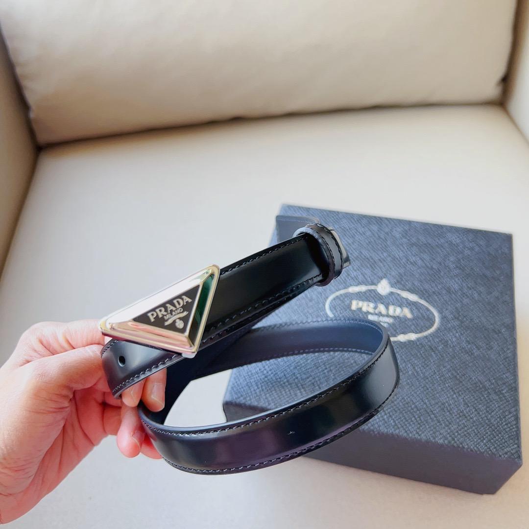 Prada women's leather belts with triangle logo buckle - sleek and stylish