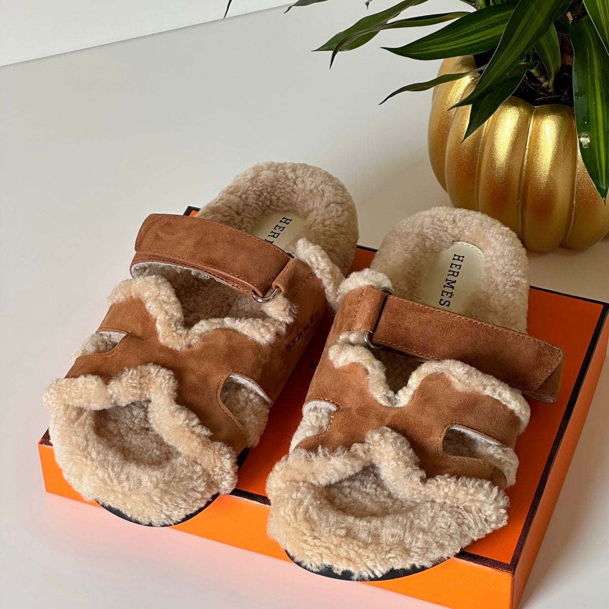 Hermes Chypre Shearling Sandals